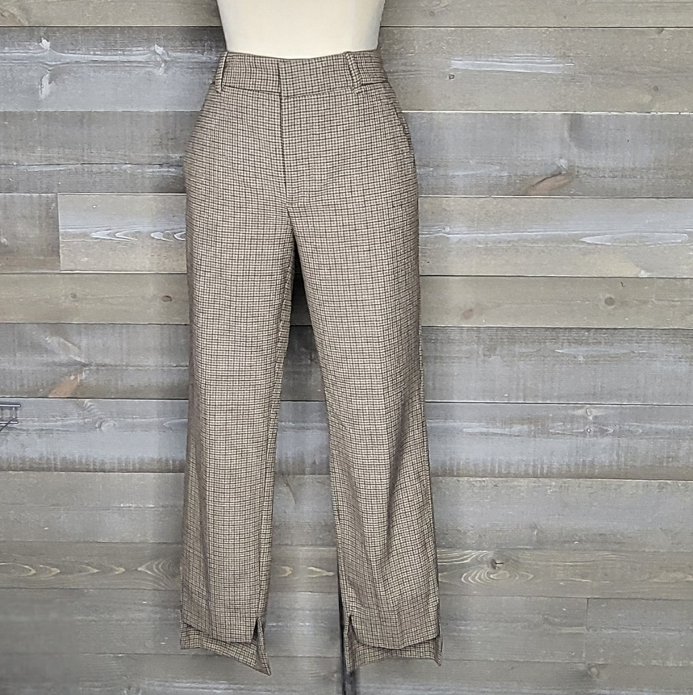 Zara High Waisted Plaid Straight Leg Hi-Low Ankle Pants
